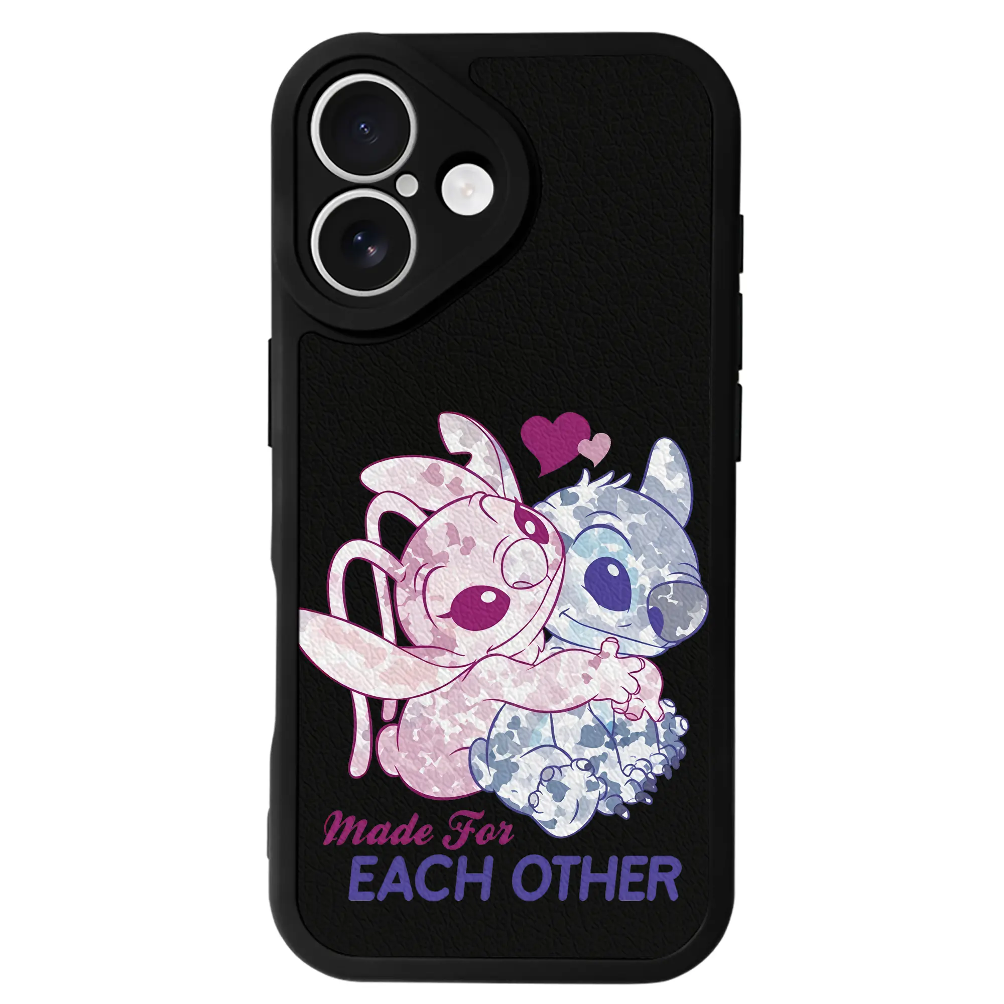 リロ＆スティッチ グッズ エンジェル - IPhone 16シリーズ対応 ・ シリコンスマホケース ・ レザー調 ・ 高精度フィット ・ 耐衝撃 ・ ワイヤレス充電対応 ・ 精密カット